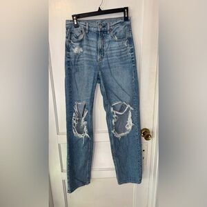AE highest Rise Baggy Straight Distressed Blue Jeans size 4 Regular